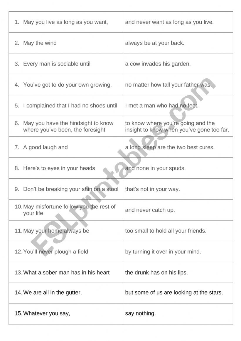 Domino of Irish Sayings worksheet