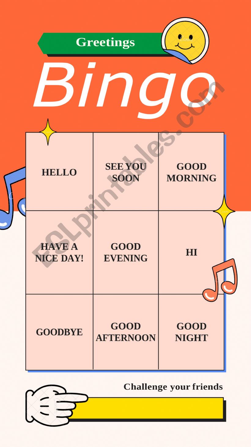 Bingo Greetings in English worksheet