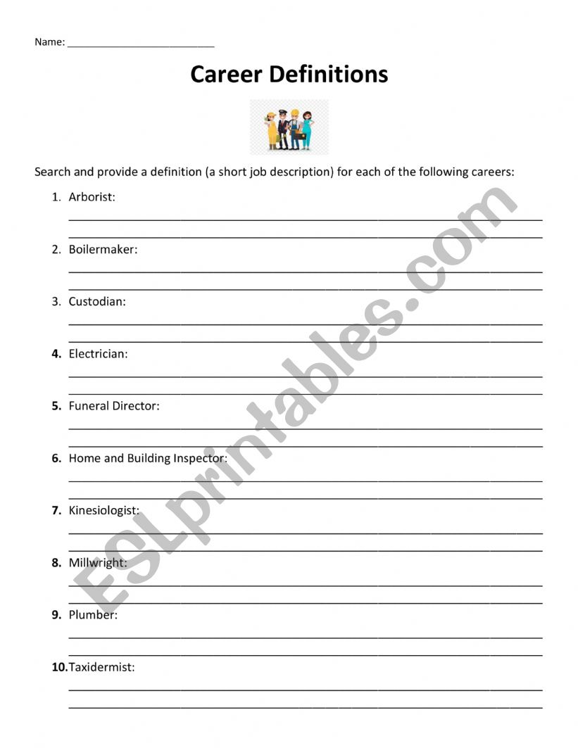 Career Vocabulary Worksheet worksheet