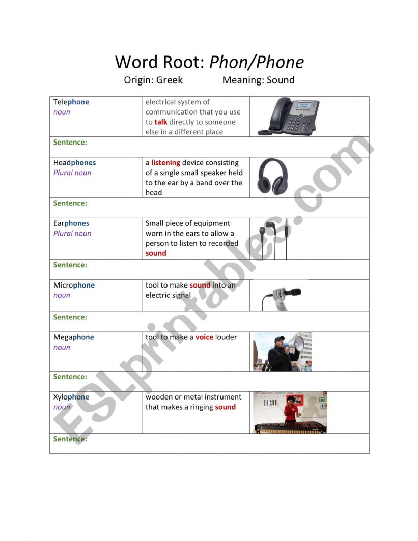 Word Root Activity Phon ESL Worksheet By Hhmecham