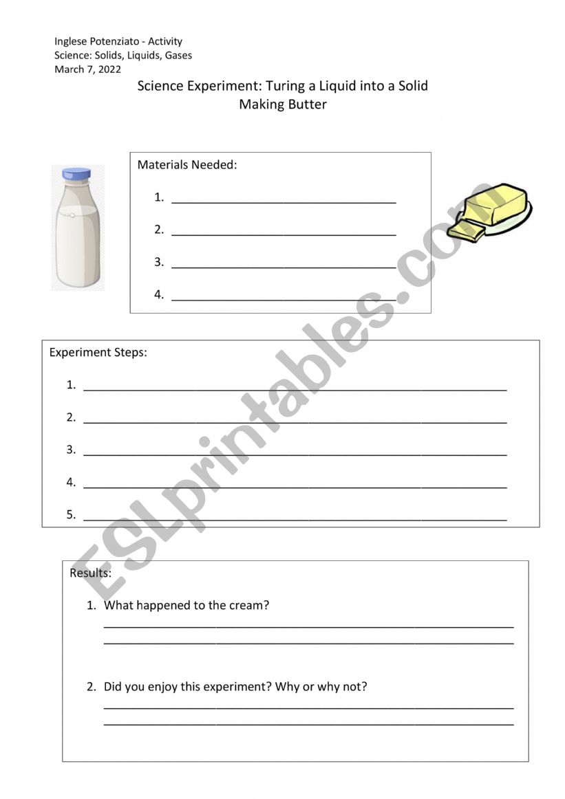 Science - Cream to Butter worksheet