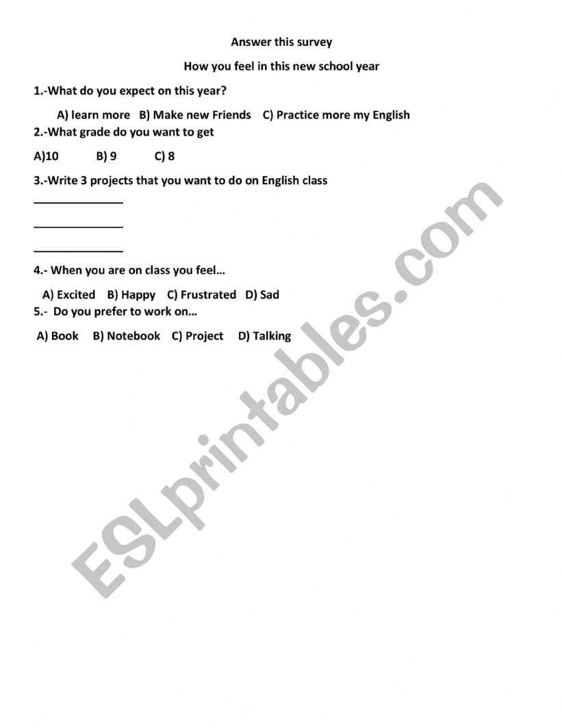 survey worksheet