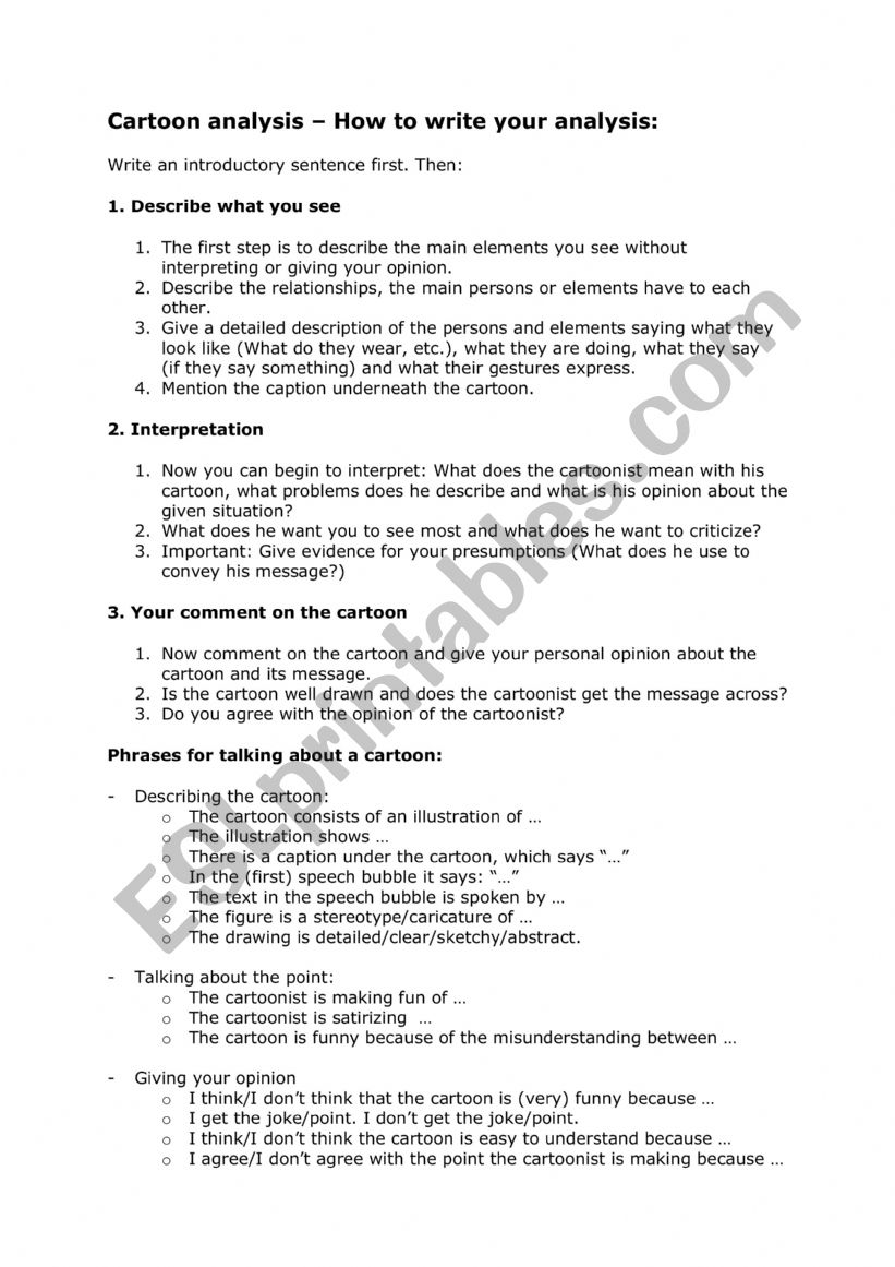 How to analyse a cartoon worksheet