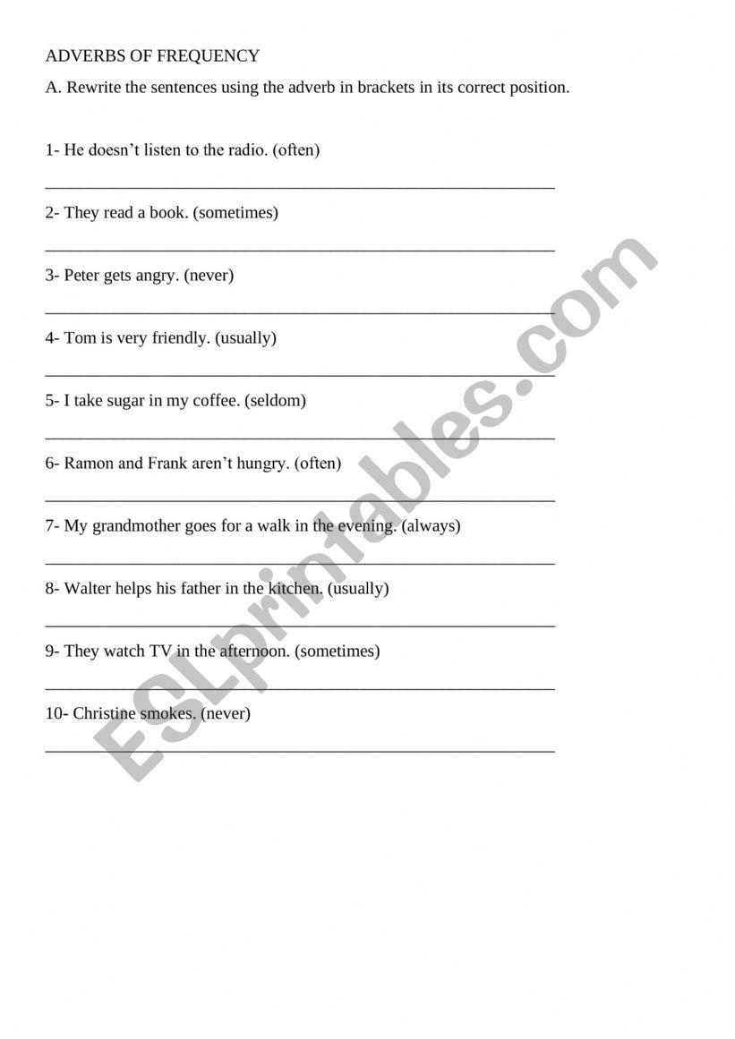 Frequency Adverbs worksheet