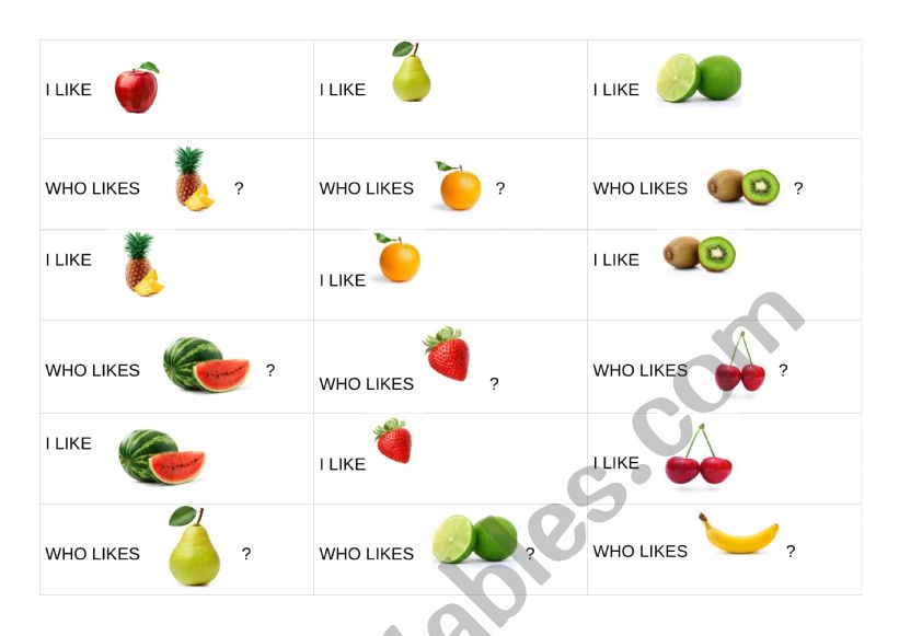 I like fruits, who likes...? worksheet
