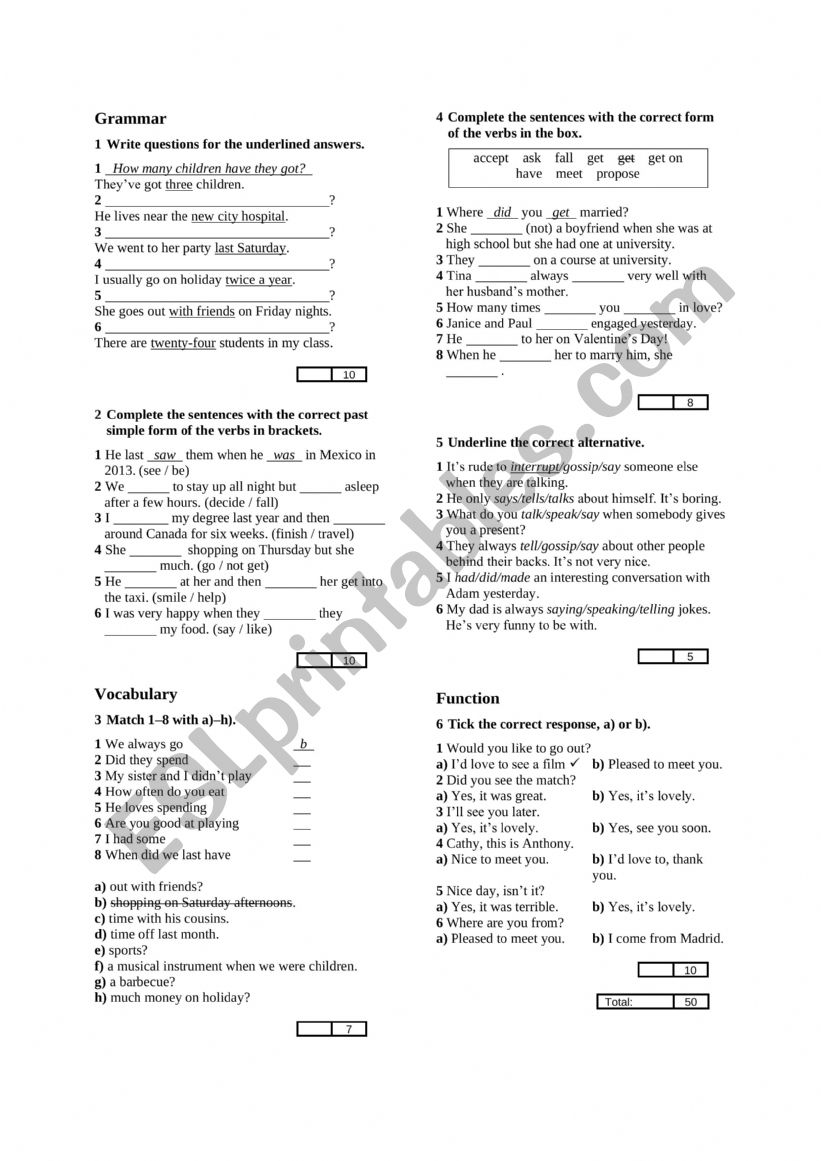 general grammar tasks worksheet