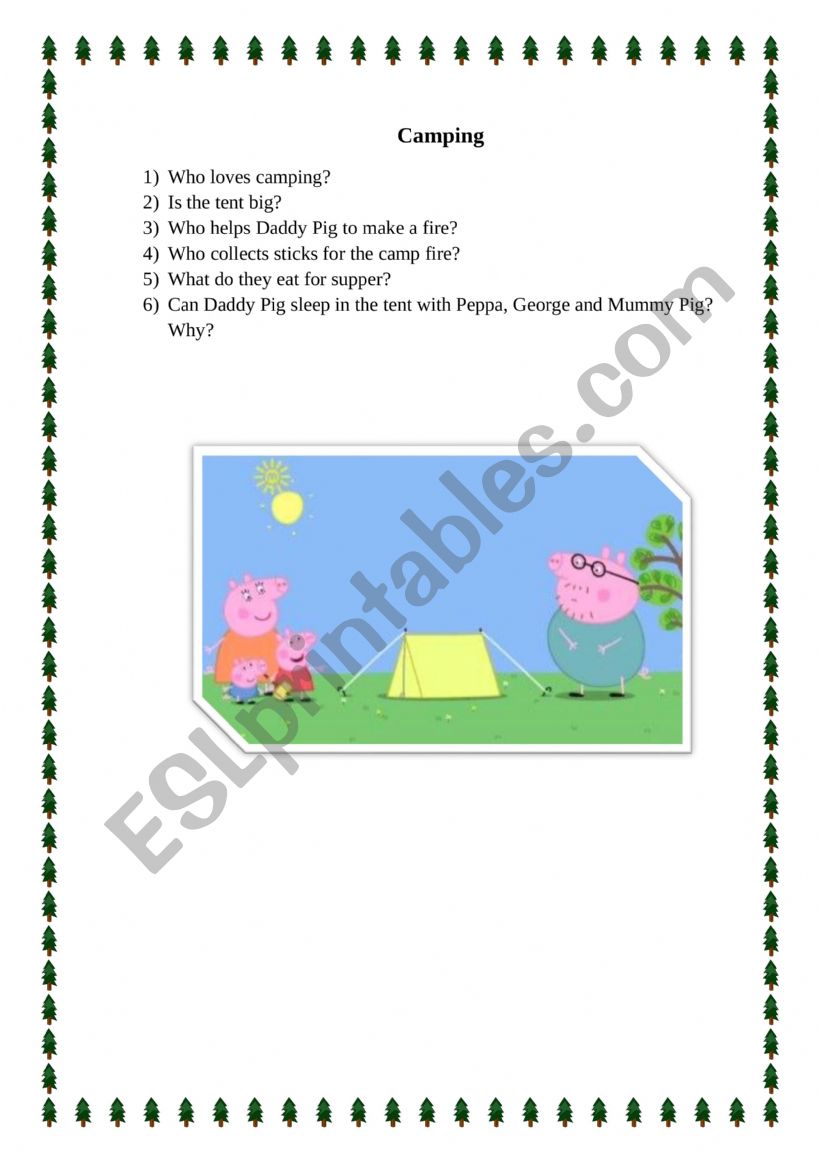 Peppa Pig camping worksheet