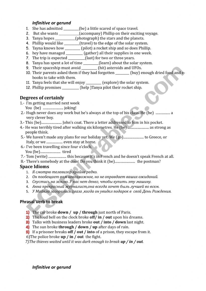 Infinitive worksheet