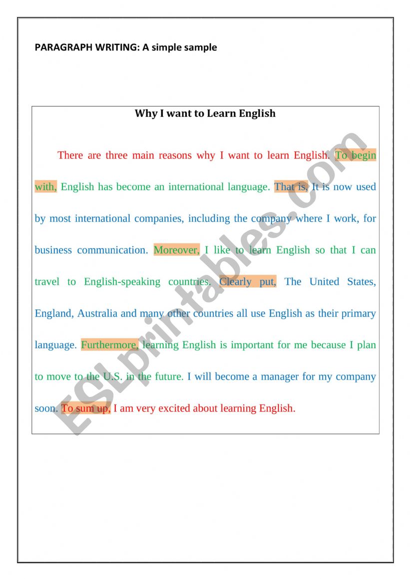 writing a paragraph worksheet