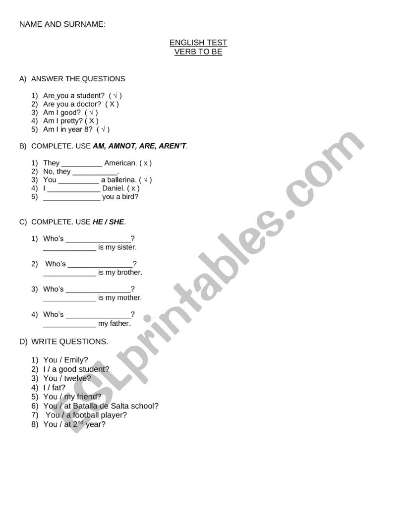 VERB TO BE worksheet