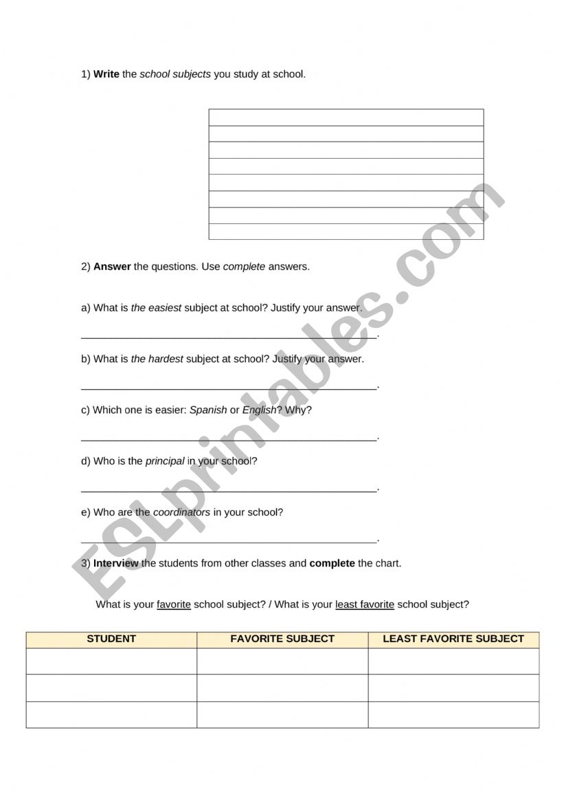 SCHOOL QUESTIONS worksheet