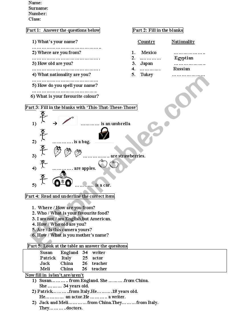 6 th Grade First  Exam worksheet