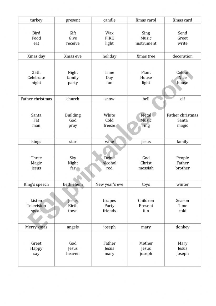 CHRISTMAS TABOO worksheet