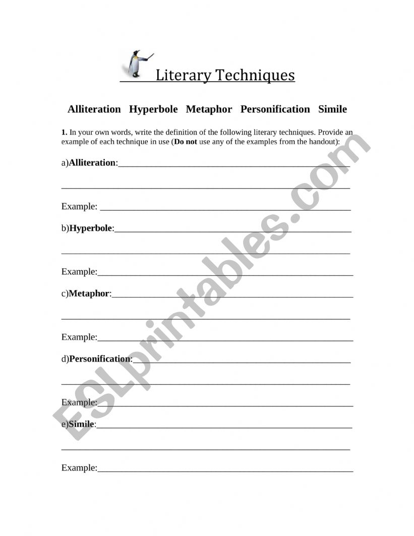 Literary Techniques worksheet
