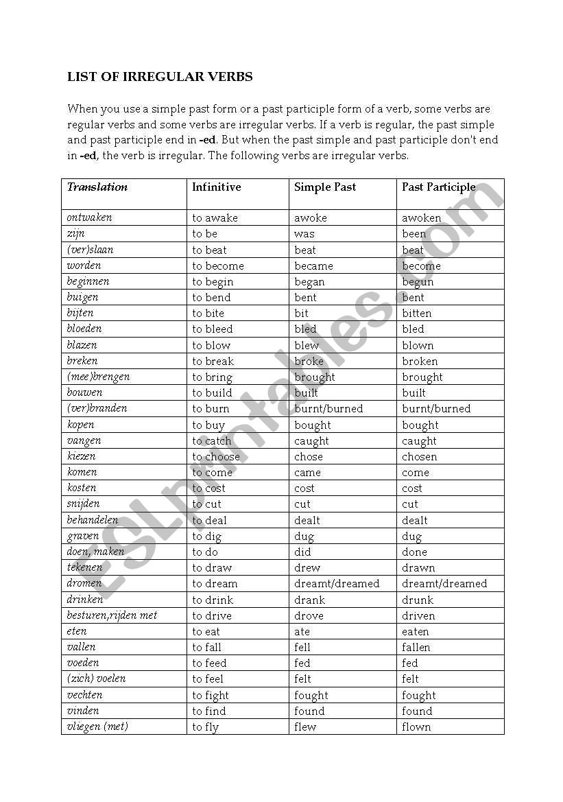 English worksheets: Irregular verb