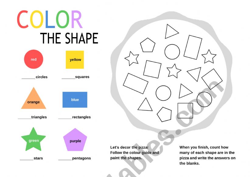 Coloring the shapes activity - ESL worksheet by gnat19