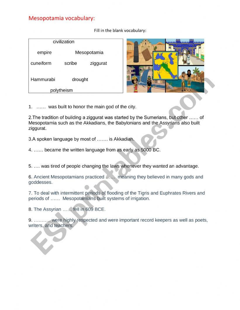 Mesopotamia worksheet