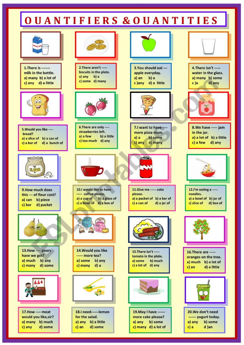 QUANTITIES & QUANTIFIERS worksheet