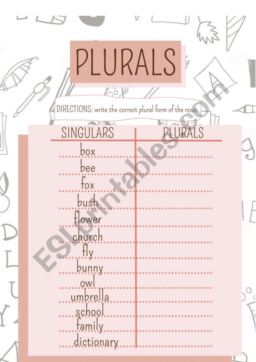 PLURALS worksheet