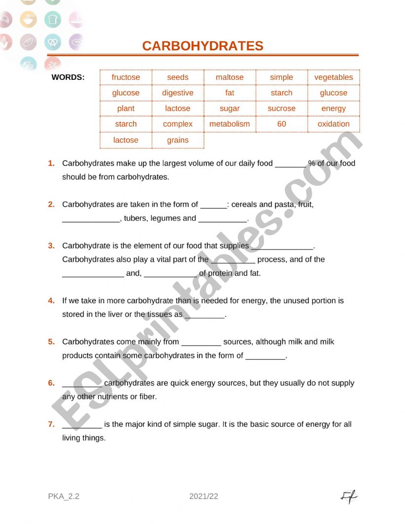 Carbohydrates worksheet