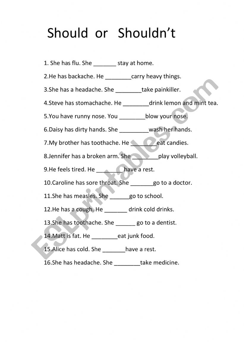 should and shouldn�t worksheet