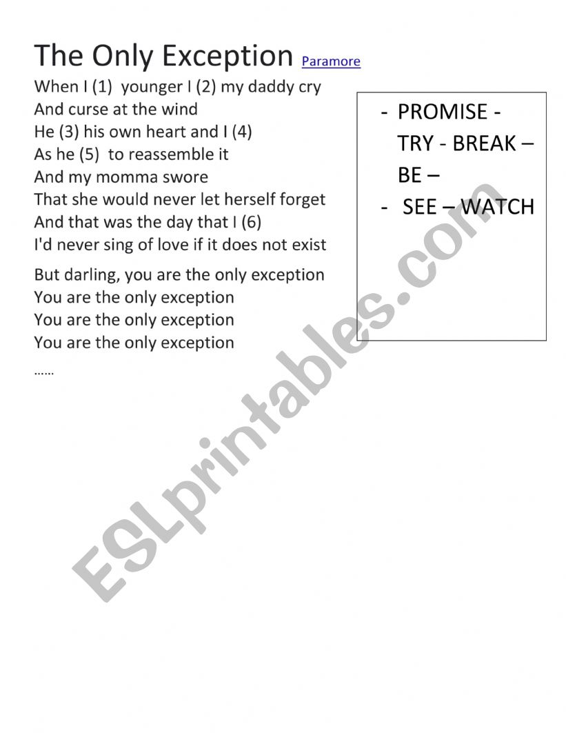 the only exception worksheet