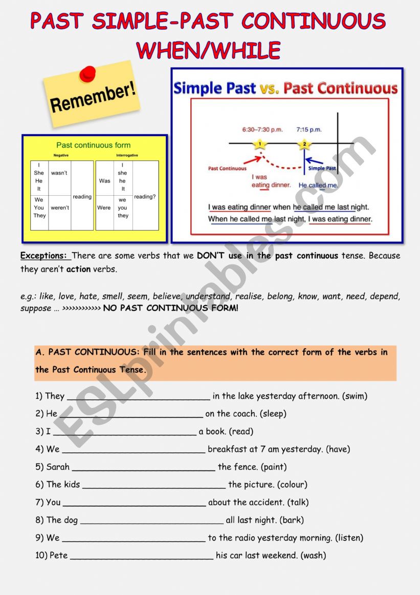 past simple and past continuous tense, when-while