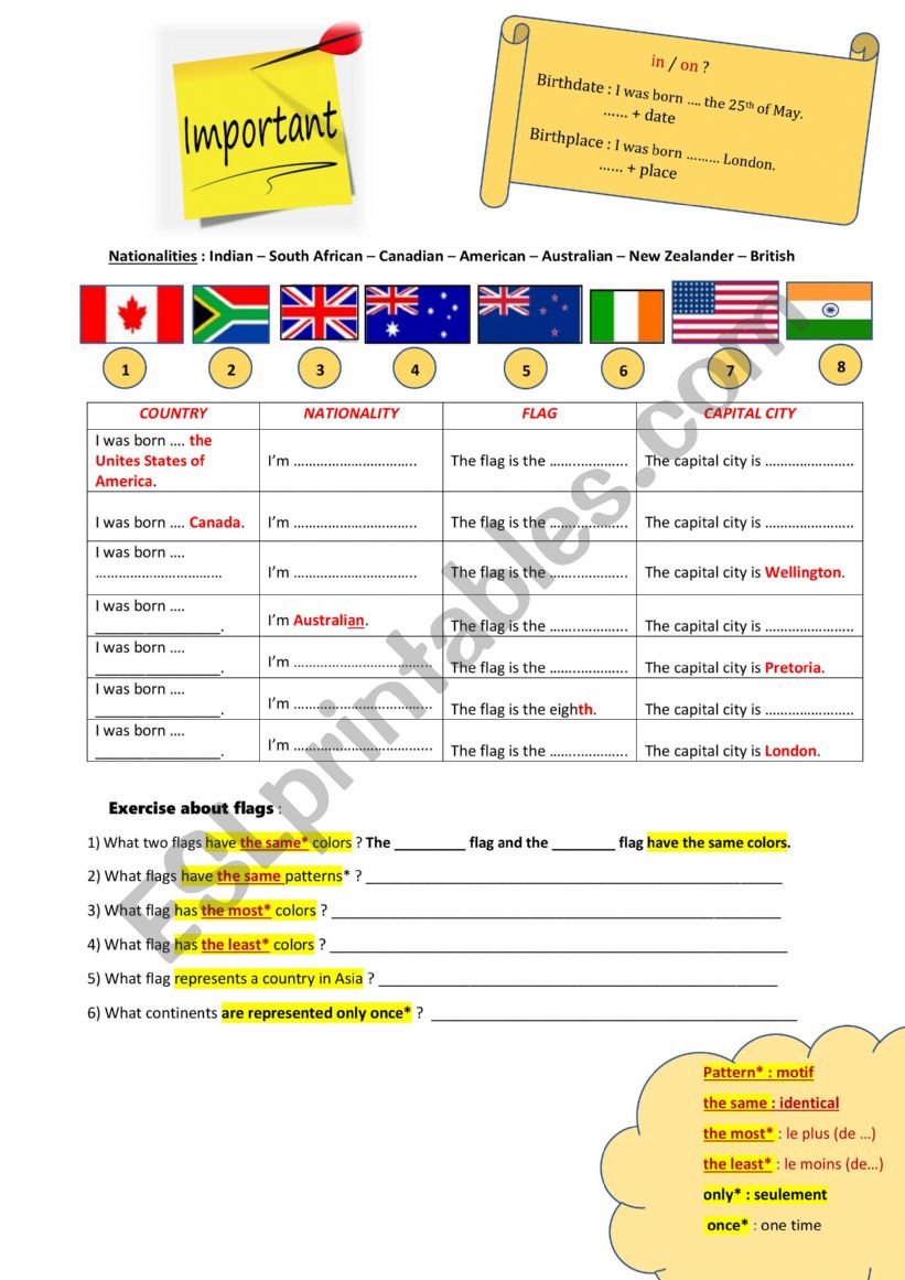 English speaking countries  worksheet