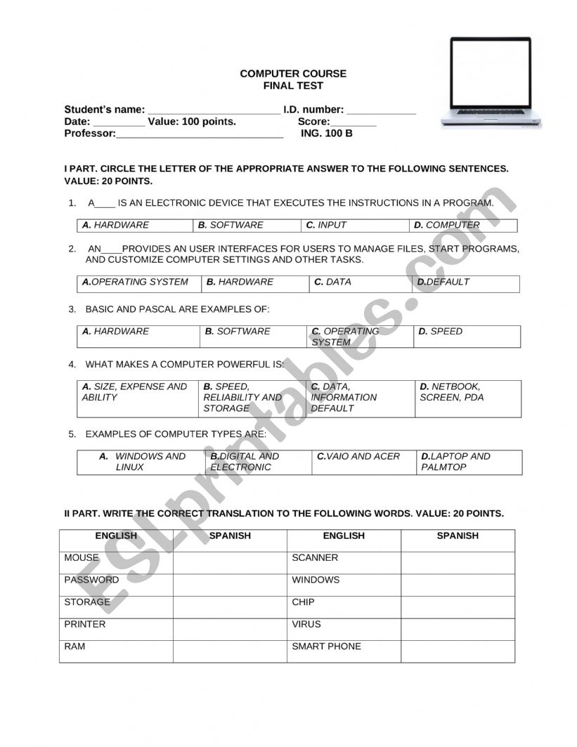 cars worksheet