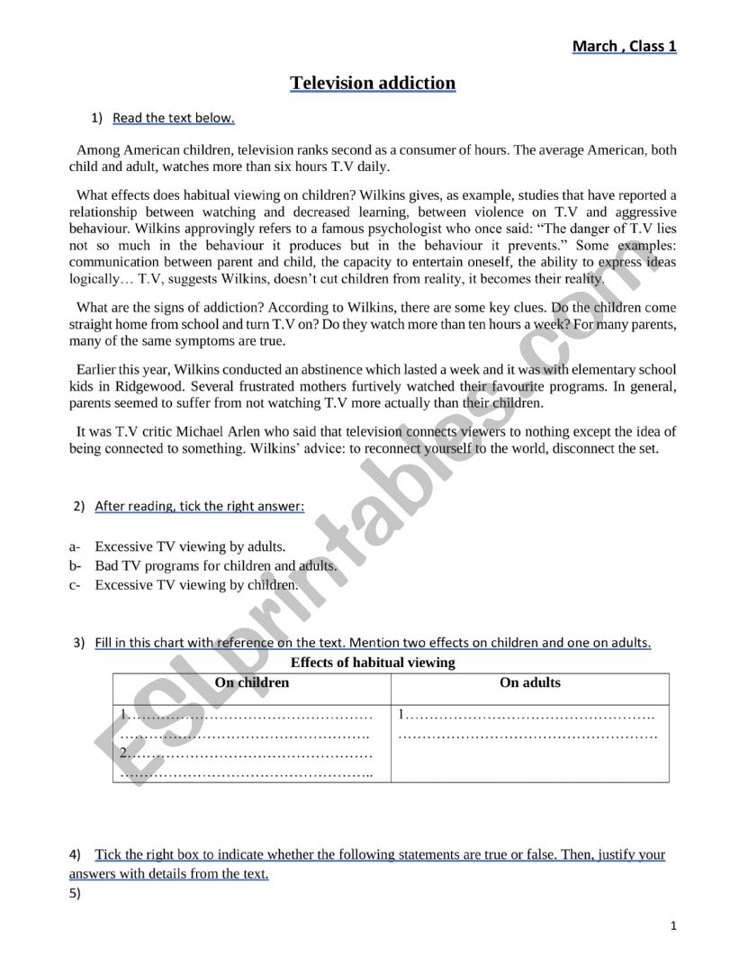 TELEVISION ADDITION worksheet