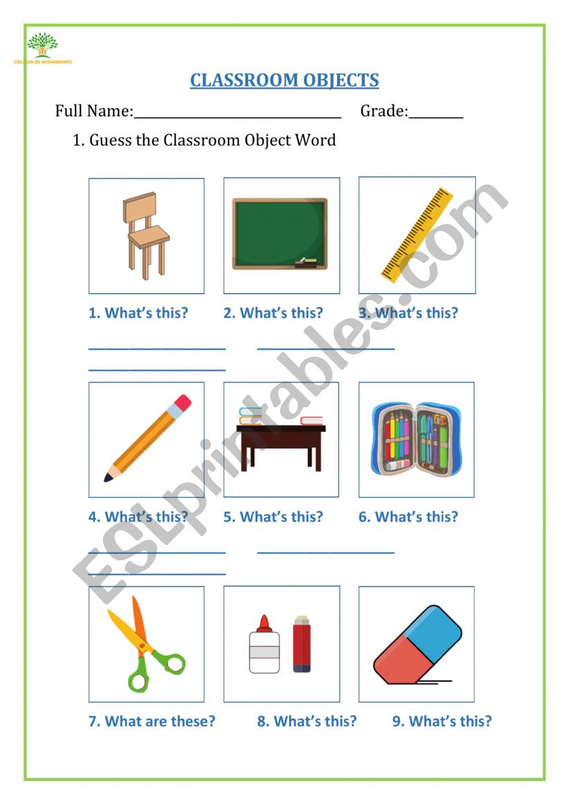 CLASSROOM OBJECTS worksheet