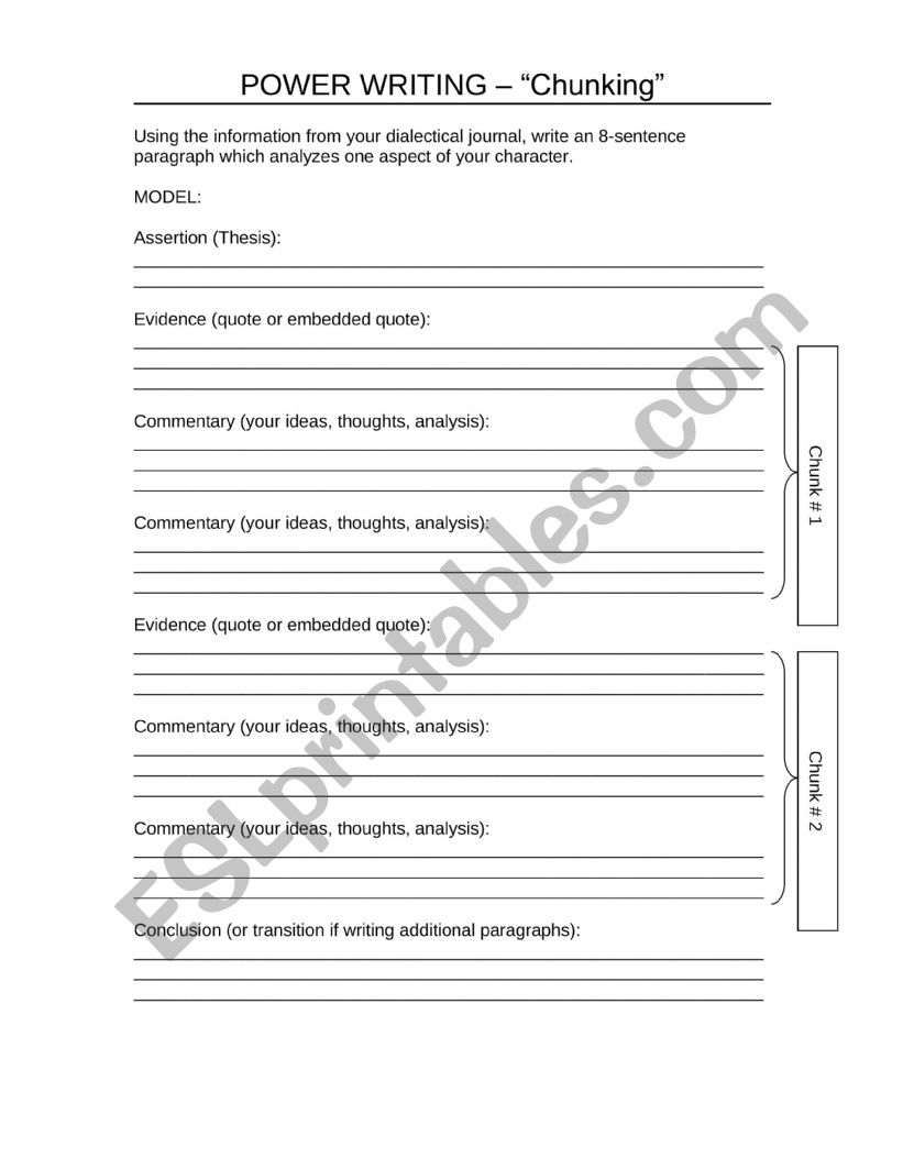 Power Writing worksheet