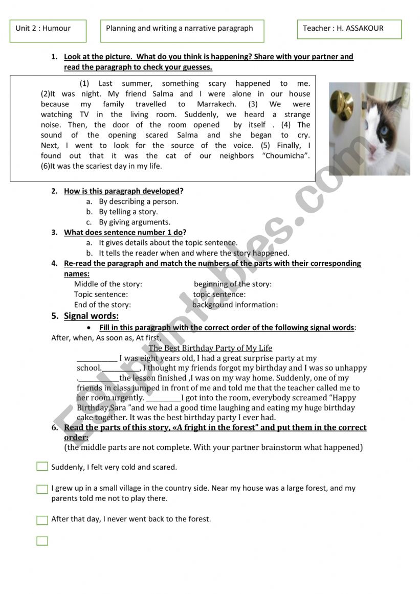 2 bac narrative paragraph  worksheet