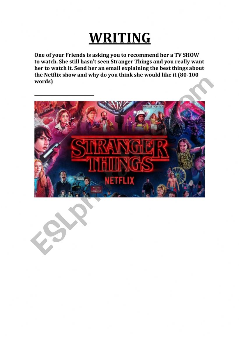 Stranger Things writing task worksheet