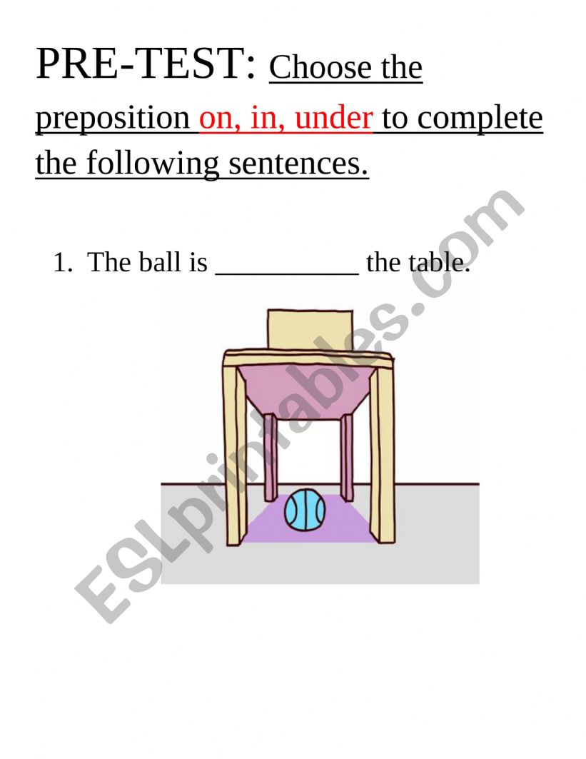 Preposition for Kids worksheet