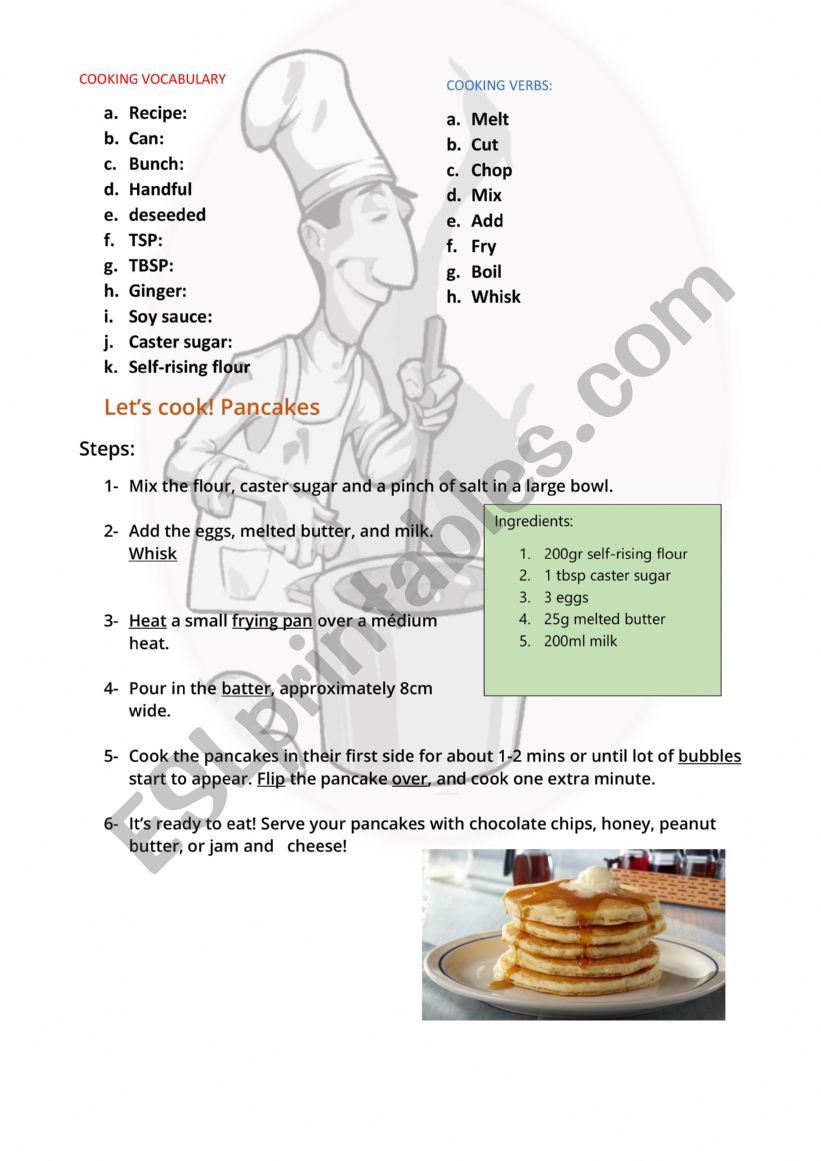 Coooking vocabulary worksheet