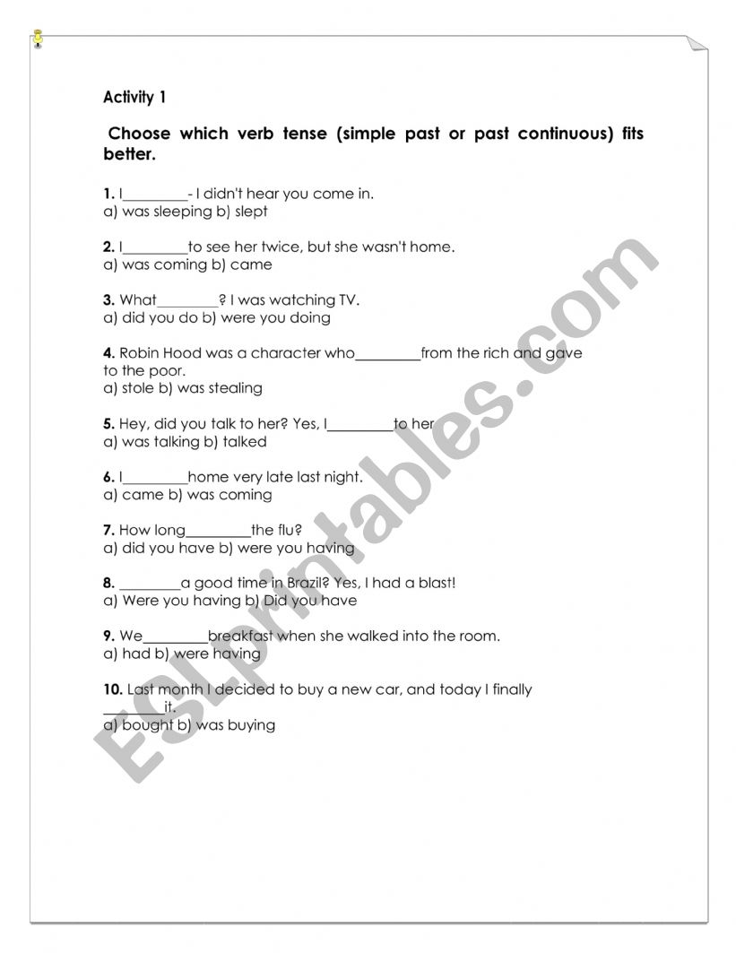 past simple vs oast continuous