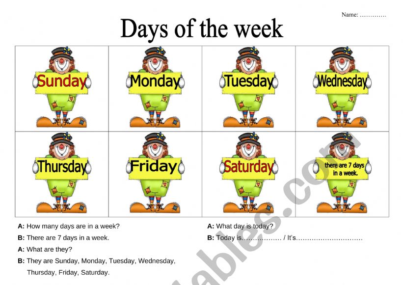 days of the weeek worksheet