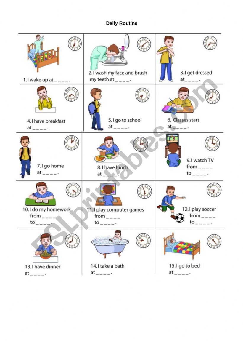 Daily routine worksheet