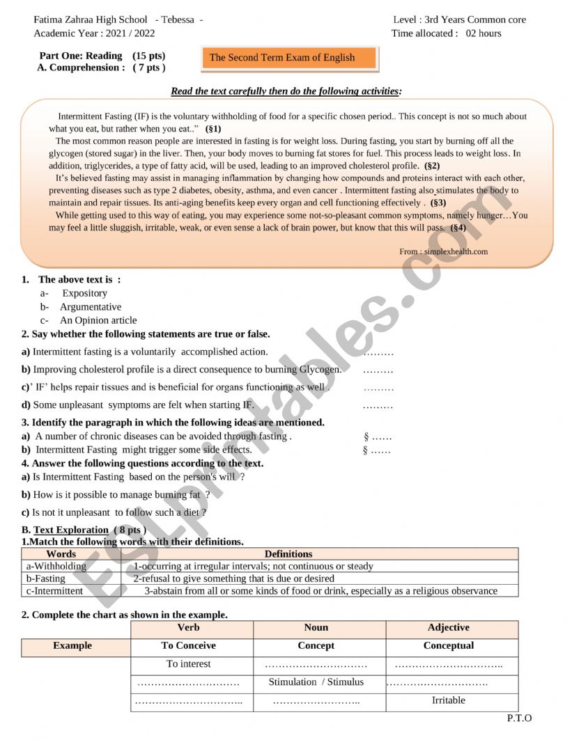 Intermitent Fasting  worksheet