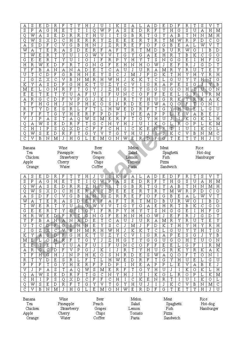 Food wordsearch worksheet