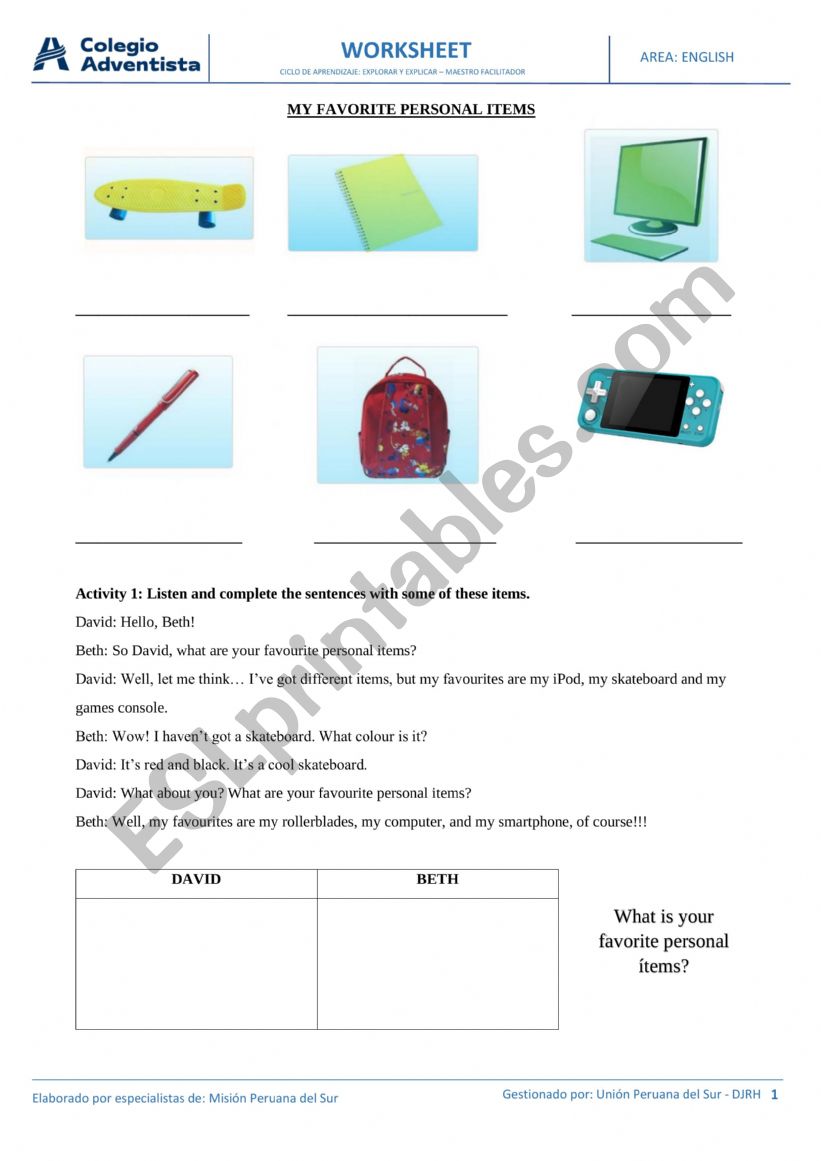 articles activities worksheet