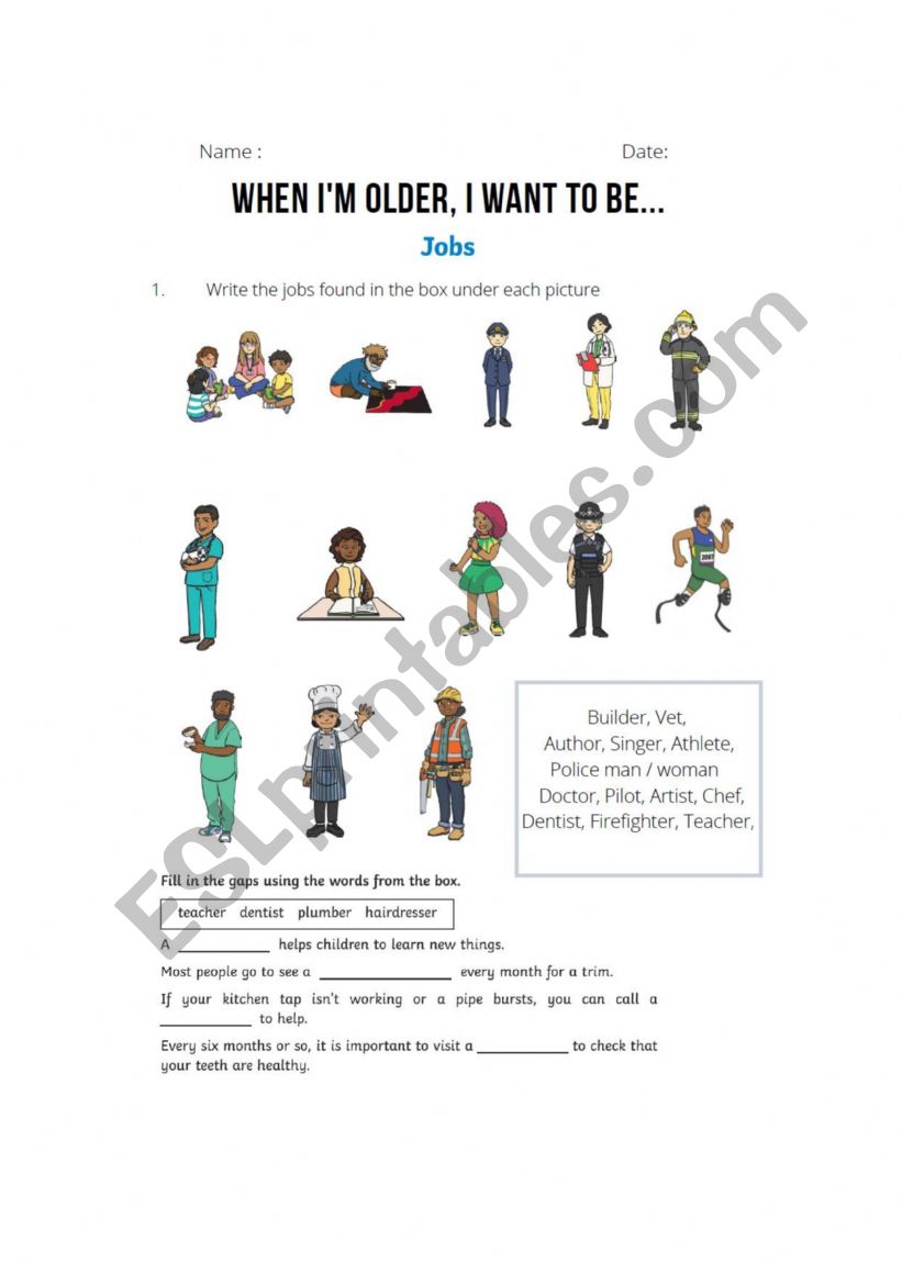 Jobs and Professions worksheet