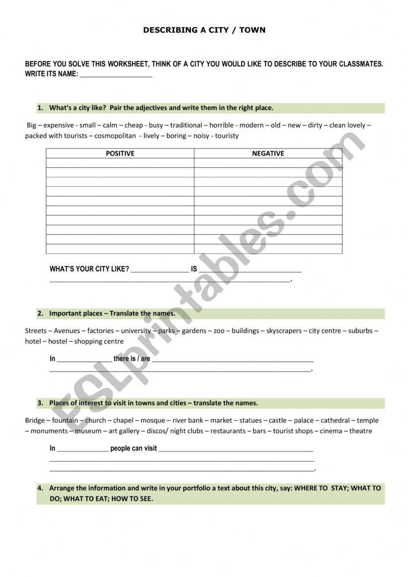 City and country worksheet