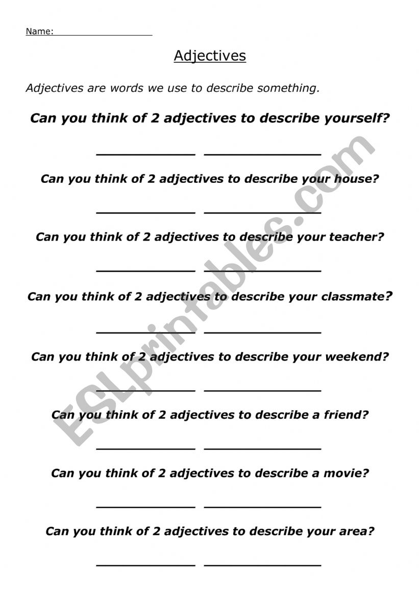 Adjectives worksheet