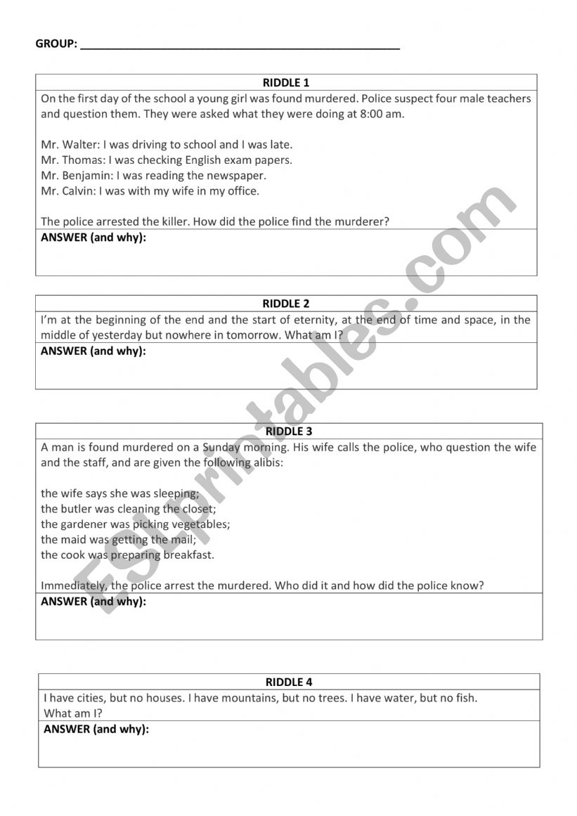 Mystery Riddles  worksheet