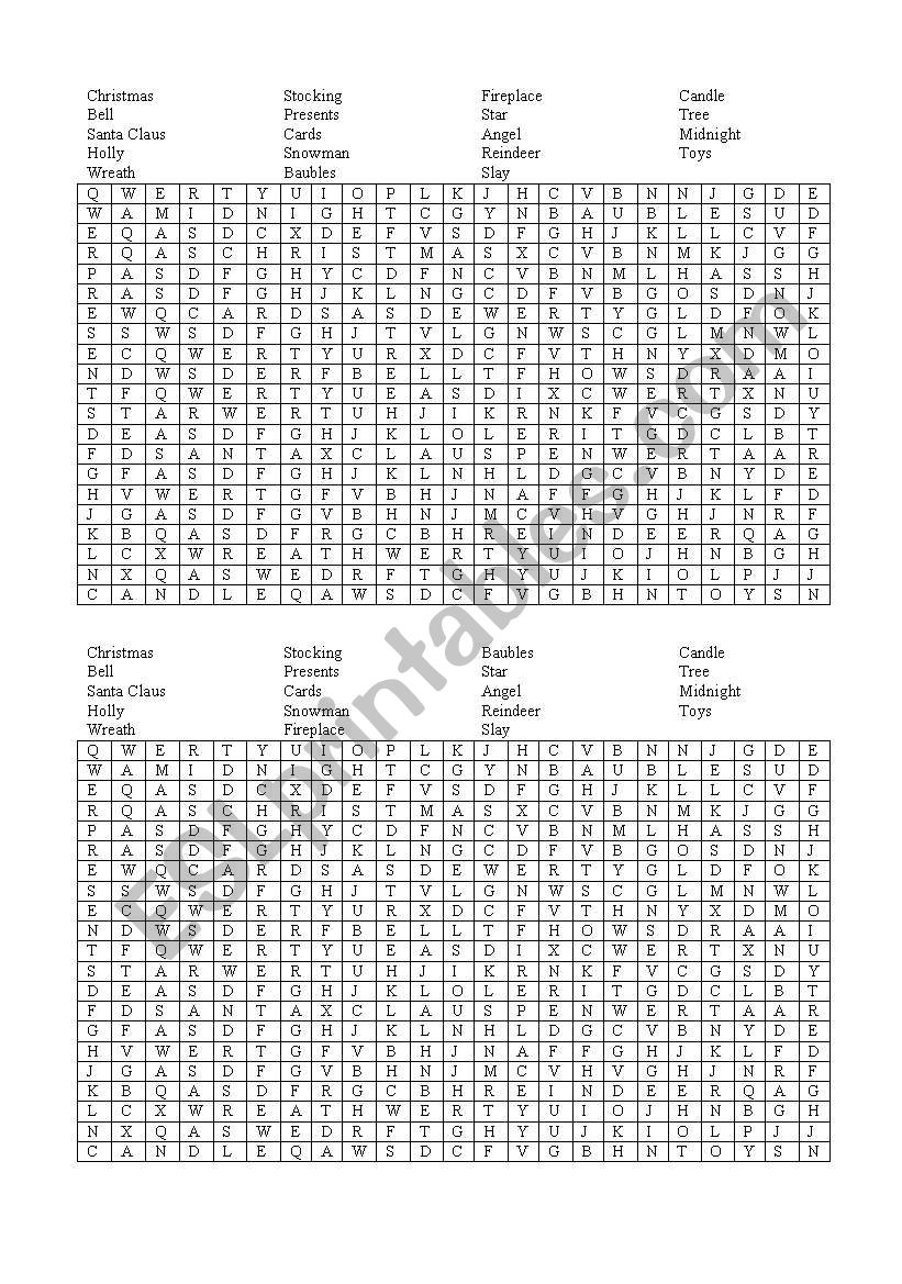 Christmas wordsearch worksheet