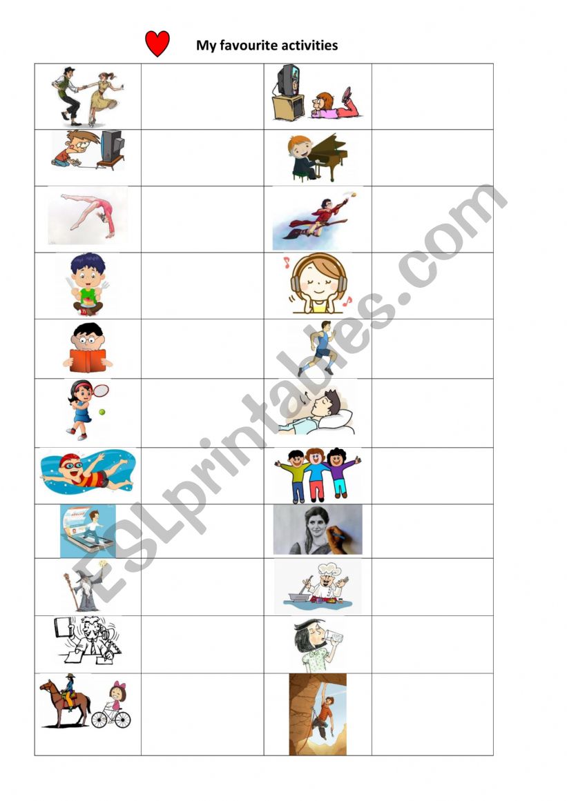 My favourite activities  worksheet