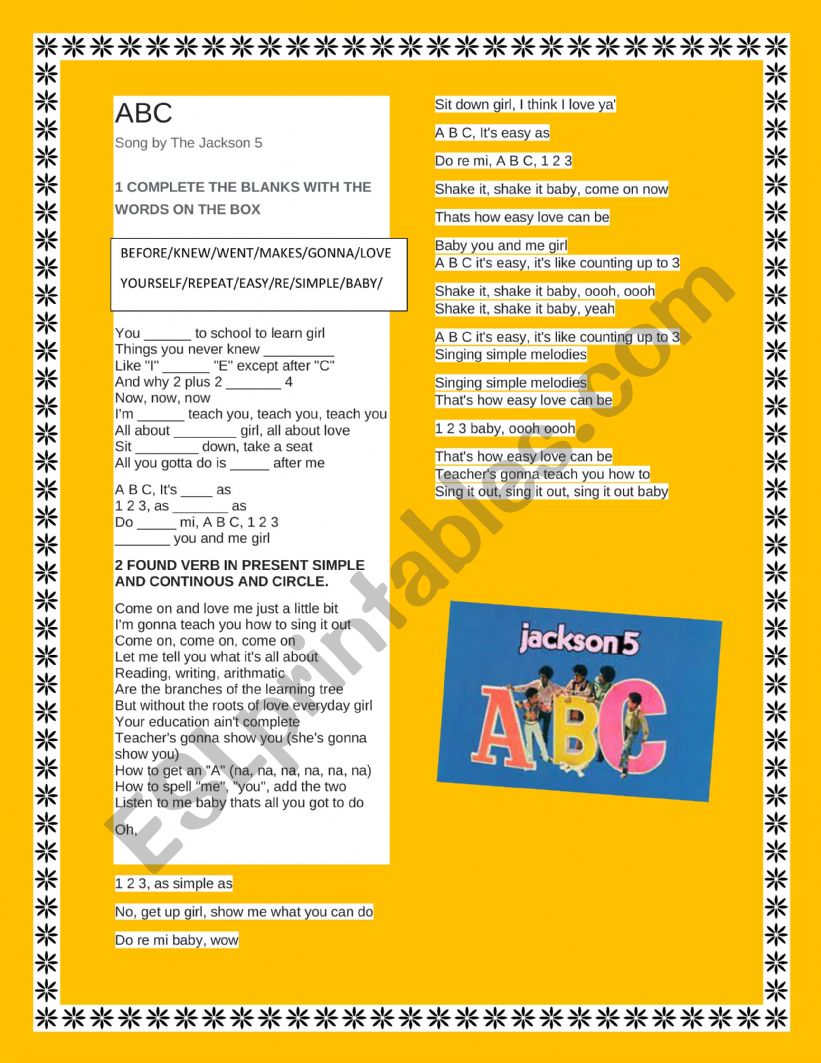 ABC -song Jackson 5 worksheet