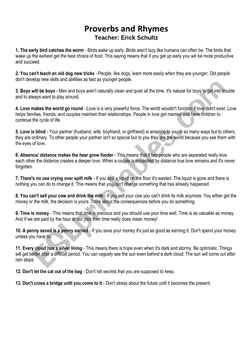 proverbs worksheet